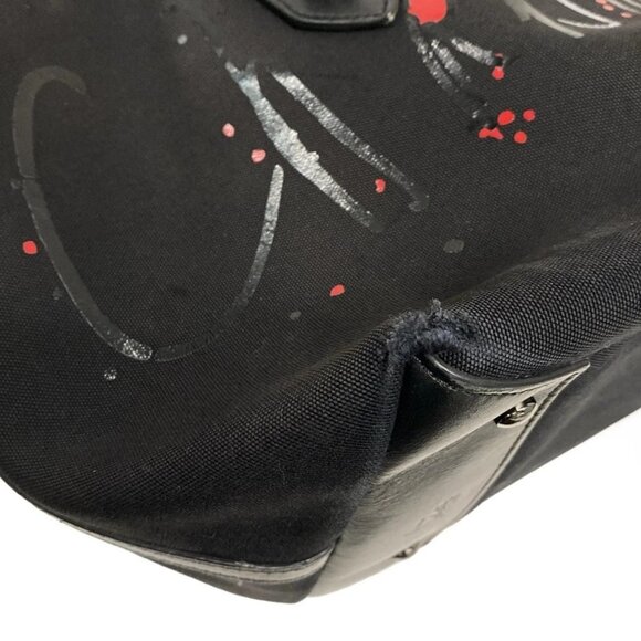 Auth CHRISTIAN LOUBOUTIN fringe bus - Black Red White Canvas Leather Tote Bag - Picture 12 of 15